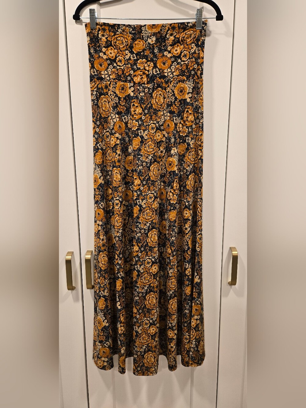 LuLaRoe Floral Maxi Skirt in Black and Mustard